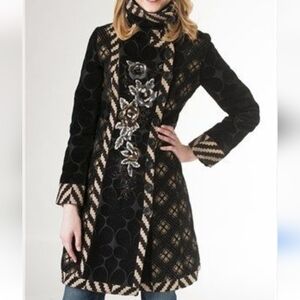 Desigual Patchwork Long Coat Black Size 40
